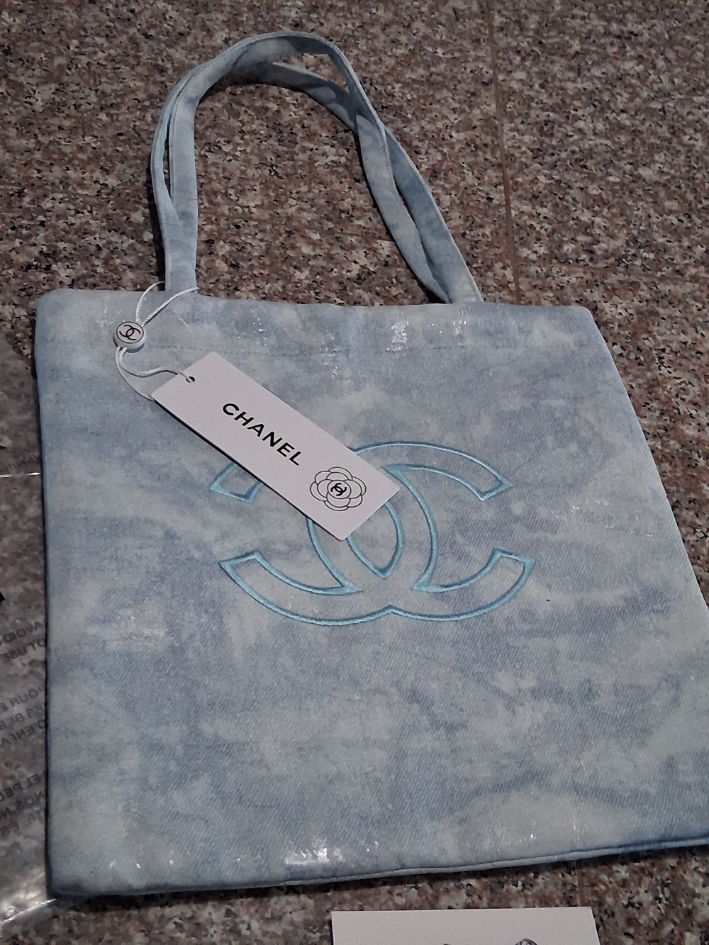 CHANEL Uniform Tote Light Denim Blue Logo Tote Bag.Brand New